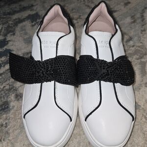 Kate Spade White Sneakers with Black Bow Accent